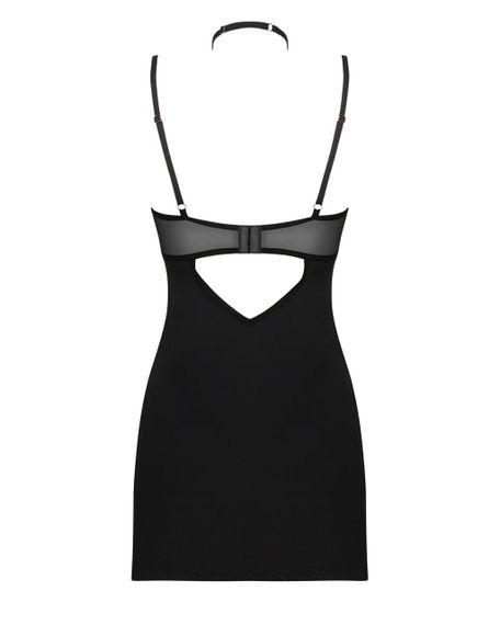 Сорочка Obsessive Selinne chemise & thong XL/2XL Black, стринги, двойные бретели | Зображення 3