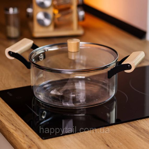 Стеклянная кастрюля 2.5 л с крышкой 20 см HP-34-107 из боросиликатного стекла | Зображення 1