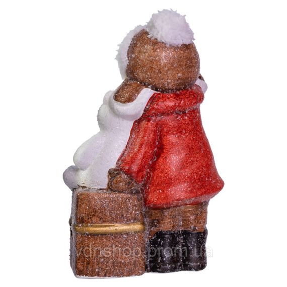 Новогодняя декоративная фигурка с подсветкой 12×6×20 см Новогодний декор Девочка с подарком по фарфора CR-5-17 | Зображення 1