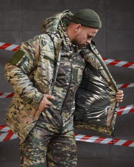 Зимний тактический костюм 3в1 мультикам военный комплект одежды для зимы армейская форма на флисе софтшел