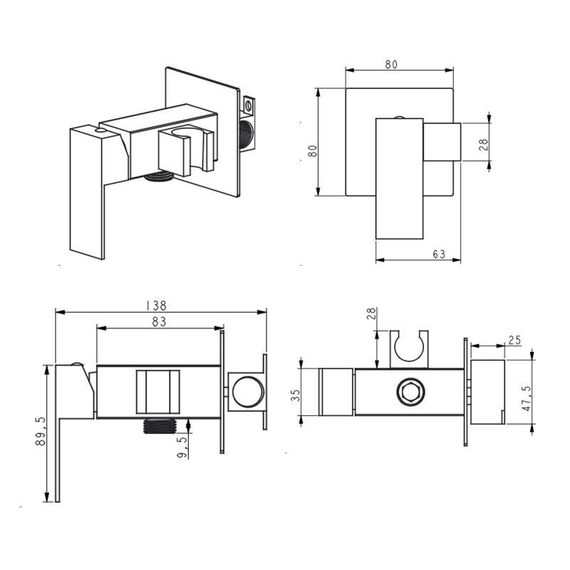 Набір для гігієнічного душу Lidz Kubis 111 Black LDKUB111BLA46108 прямокутний | Зображення 1