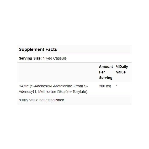 Метионин NOW Foods SAM-e 200 mg 60 Veg Caps NF0127 | Зображення 2