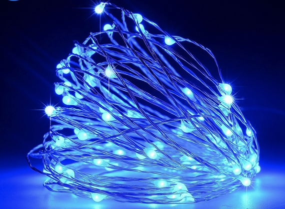 Новогодние гирлянды. Медная проволочная лампа 100LED 10м, Цвет Синий Силиконовый провод (7107)