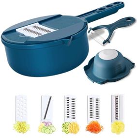 Ручная овощерезка 8в1, с чашей 1,8л, Темно-зеленый / Многофункциональная терка для овощей / Измельчитель