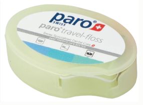 Зубна нитка дорожна paro® TRAVEL-FLOSS, вощена, з м’ятою, 5 м, салатовий