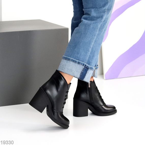 Шикарные кожаные зимние ботильоны на среднем устойчивом каблуке | Зображення 3
