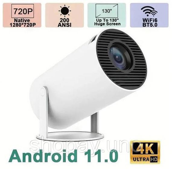 LED Проектор для дому портативний Смарт з WiFi Bluetooth Android 11 1280х720р White WQ-12 | Зображення 5