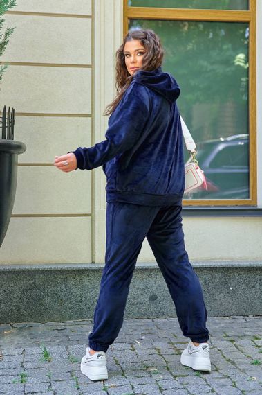 Женский велюровый спортивный костюм худи и штаны, большие размеры и батал, SS160 цвет темно-синий, размер 52/54 | Зображення 2