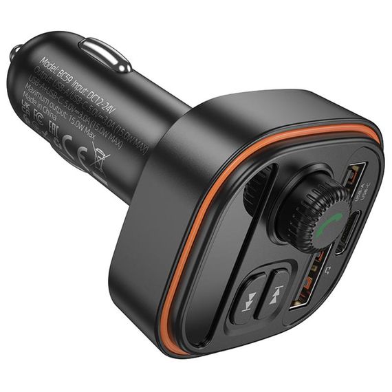 АЗП FM модулятор Borofone BC59 Heroic (2USB-A/1C) Black | Зображення 4