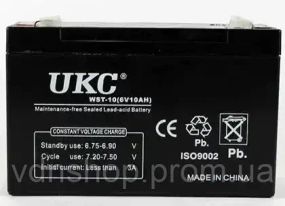 Акумуляторна батарея agm UKC WST-10 6V 10Ah акумулятор для УПСа, акумулятор до дитячого електромобіля