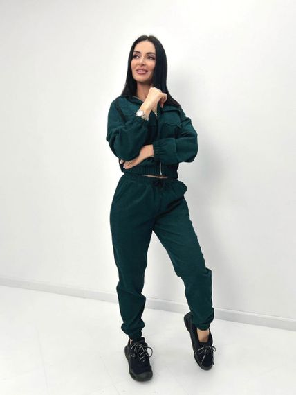 Женский спортивный вельветовый костюм демисезонный на молнии GF07953 цвет зеленый (бутылка), размер 46/48 | Зображення 4