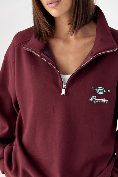 Спортивний теплий костюм з вільним світшотом і штанами - бордо цвет, ONE SIZE (є розміри) | Зображення 3