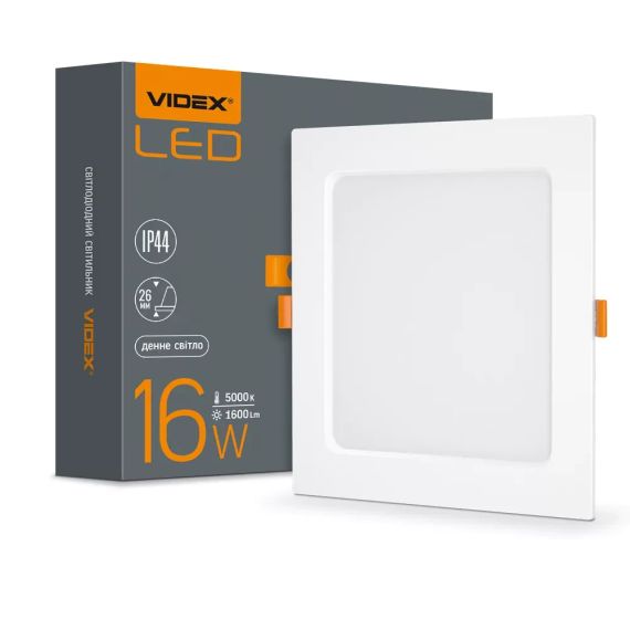 Світильник вбудований LED Videx Back 16W 5000K квадратний VL-DLBS-165