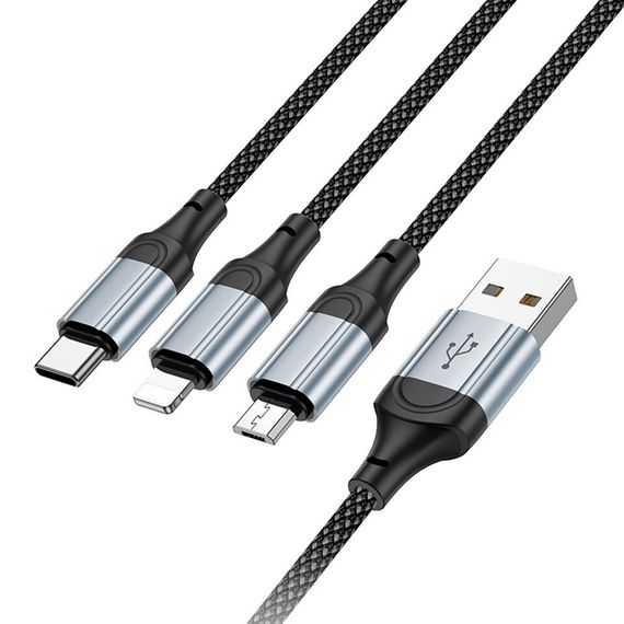 Кабель HOCO X102 USB-1 3 in 1 Micro/Iphone/Type-C, 2A, довжина 1м, Black | Зображення 3