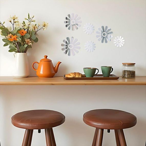 Дзеркальний декор акриловий самоклеючий Квіти срібло, 6шт (D) SW-00002519 | Зображення 5