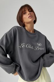 Утеплений світшот із написами - сірий цвет, ONE SIZE (є розміри)