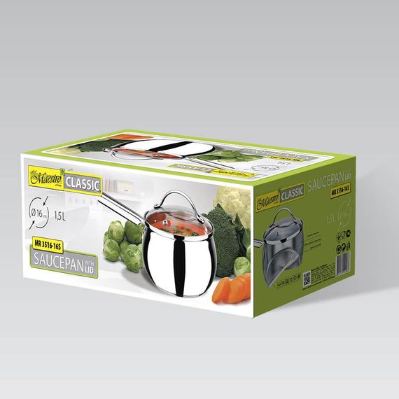 Ковш кухонный Maestro MR-3516-16S, 1.5 л, 16 см, из нержавеющей стали с крышкой, для всех типов плит | Зображення 4