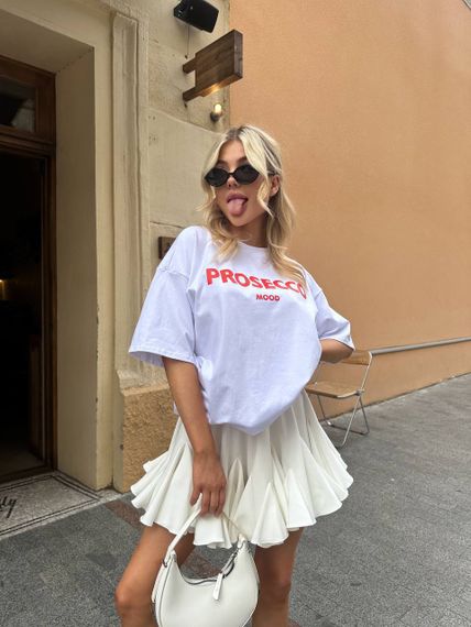 Женская свободная футболка оверсайз Prosecco mood  SH318 цвет белый, размер 42/46 onesize | Зображення 1