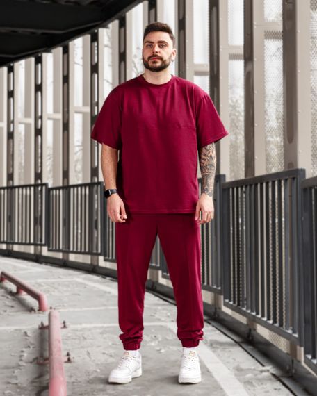Мужской летний спортивный костюм двойка футболка + штаны BD0016 размер S, цвет бордовый | Зображення 3