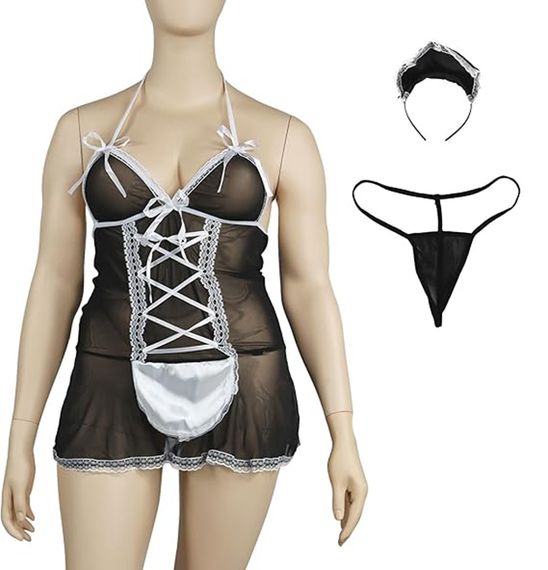 Искушение горничной — эротический костюм с кружевным фартуком и шнуровкой (XXL) | Зображення 3