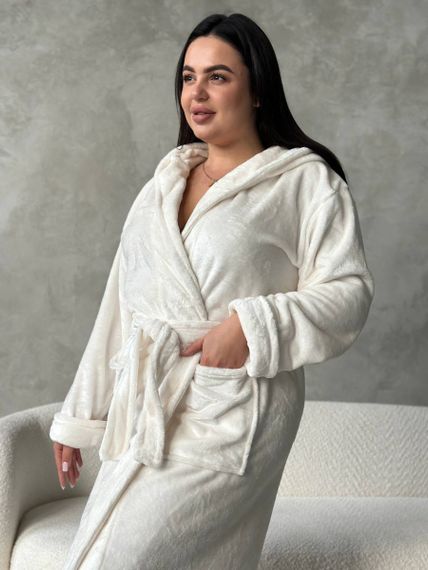 Теплий жіночий молочний халат PLUS SIZE | Зображення 1