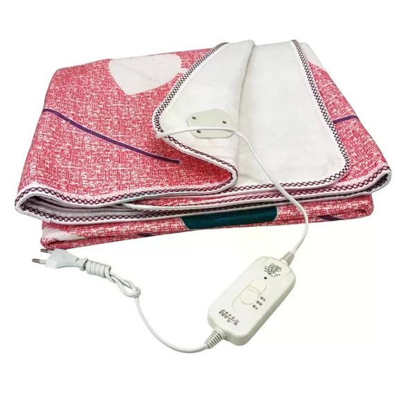Электропростынь Electric Blanket 7421 150×170 см с 2 режимами подогрева, розовая с сердечками