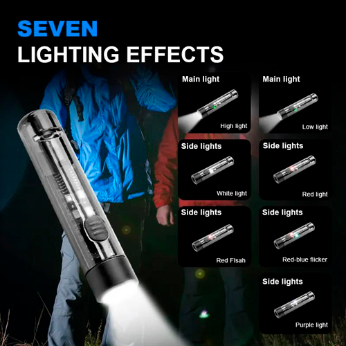 Светодиодный фонарик брелок S1, LED+SMD RGB, Li-Ion аккум., карабин, свисток, ЗУ Type-C | Зображення 3