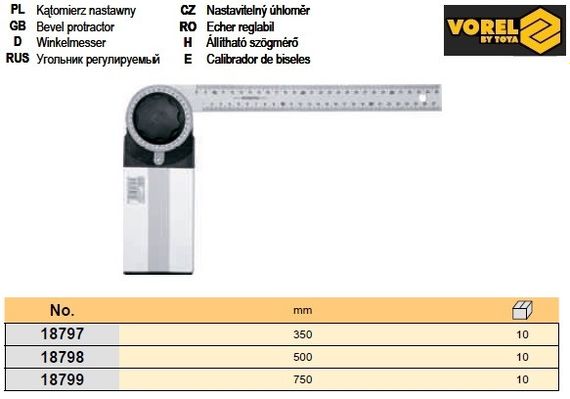 Кутомір кутомір регулюючий шкала метал 750мм VOREL-18799