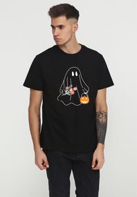 Футболка чоловіча чорна з принтом "Привид з квітами", XL