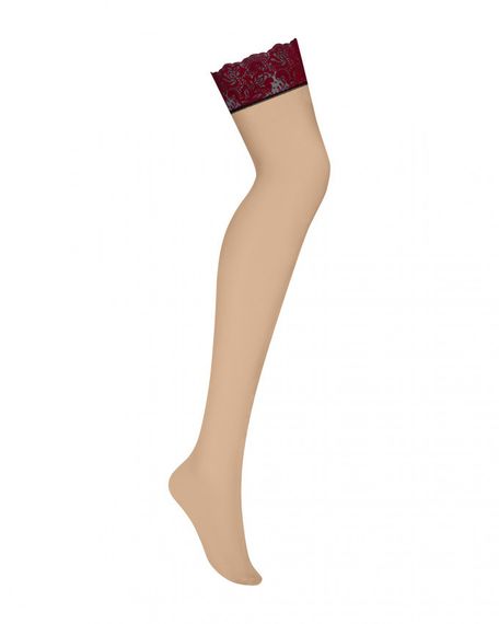 Панчохи під пояс із оксамитовою коронкою Obsessive Sugestina L/XL Natural/red sexstyle | Зображення 4