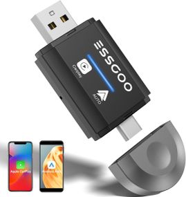 Бездротовий автомобільний адаптер CarPlay Android Auto ESSGOO 2-в-1, підтримка iOS 10+ і Android 11+, Карплей чорний