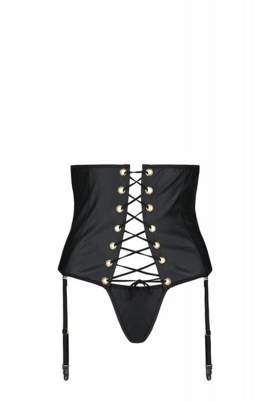 Пояс-корсет з екошкіри CELINE SET black — Passion шнурівка, знімні пажі для панчіх, стрінги, 4XL/5XL | Зображення 2