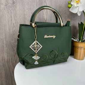 Сумка жіноча маленька через плече крос-боді стильна з вишивкою Зелена (1217Т)