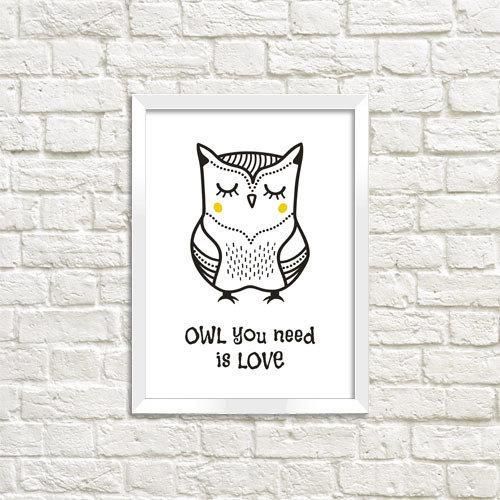 Постер в рамке OWL you need is love 21х30см, A4 (WMT4_ART060_WH)