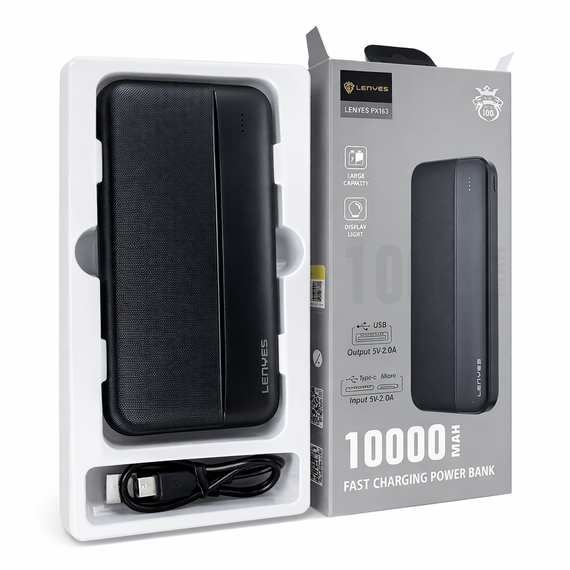Зовнішній акумулятор Power Bank Lenyes PX163 10000 mAh li-ion два usb виходу 136х68х15 6 мм | Зображення 4