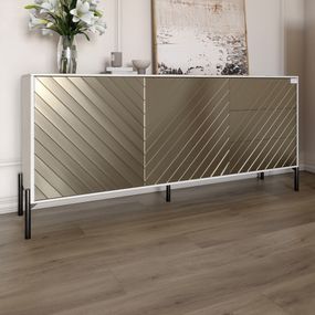 Комод з чорними металевими ніжками LION Амарант 168x40x76,5 см Бетон Style/Перламутровий металік (LION-041923)