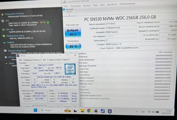 Ультрабук Dell XPS 13 9305 / 13.3" (1920x1080) IPS Touch / Intel Core i5-1135G7 (4 (8) ядра по 2.4 - 4.2 GHz) / 8 GB DDR4 / 256 GB SSD / Intel Iris Xe Graphics / WebCam б/у | Зображення 9