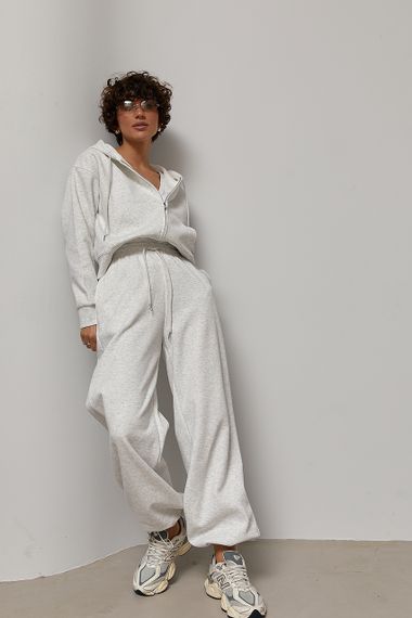 Спортивний костюм із прямими штанами та худі з білим капюшоном - світло-сірий цвет, M (є розміри)