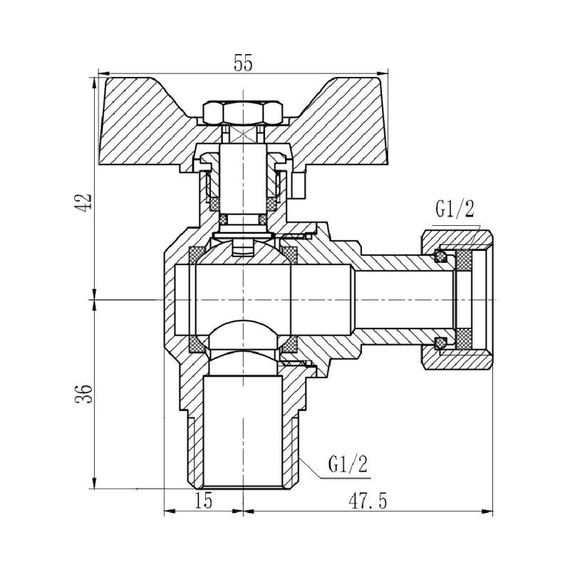Кран кульовий з накидною гайкою Thermo Alliance Forte 1/2" ВЗ для води кутовий SF224W15 | Зображення 1