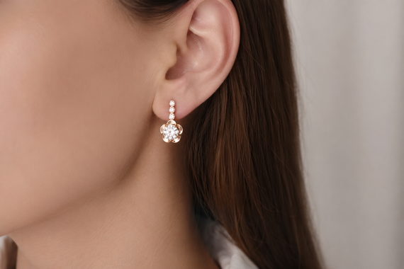 Женские серьги из красного золота  с фианитами S-0405 | Зображення 4