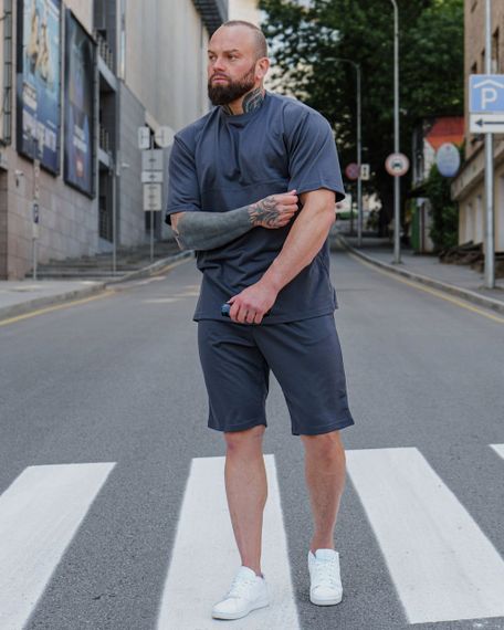 Мужской летний костюм оверсайз с шортами и футболкой BD0023 цвет графит, размер L