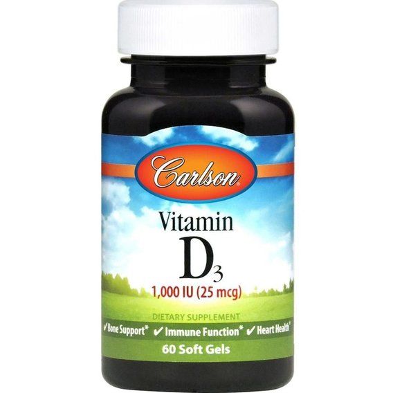 Вітамін D Carlson Labs Vitamin D3 1000 IU 60 Soft Gels CAR-14500