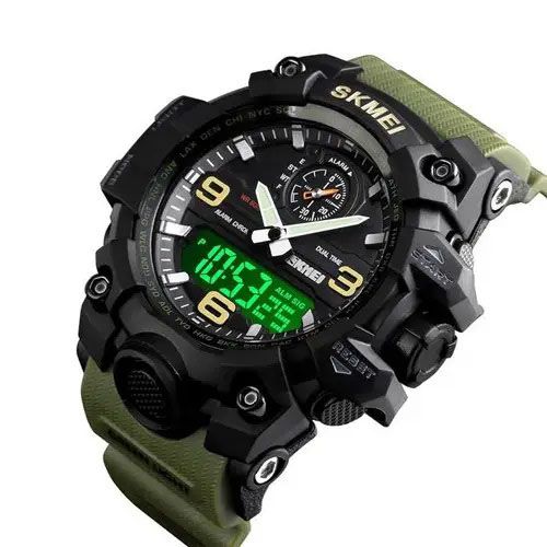 Годинник наручний чоловічий SKMEI 1586AG ARMY GREEN, чоловічий армійський водостійкий тактичний. Колір: зелений | Зображення 2