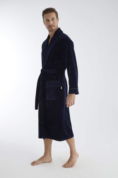 Чоловічий велюровий халат Nusa 20665 синій 4XL | Зображення 4