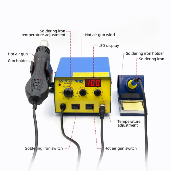 Паяльна станція термоповітряна JCD 761D 2 в 1 мережева 700W 110/220V Чорний (sv3530) | Зображення 2