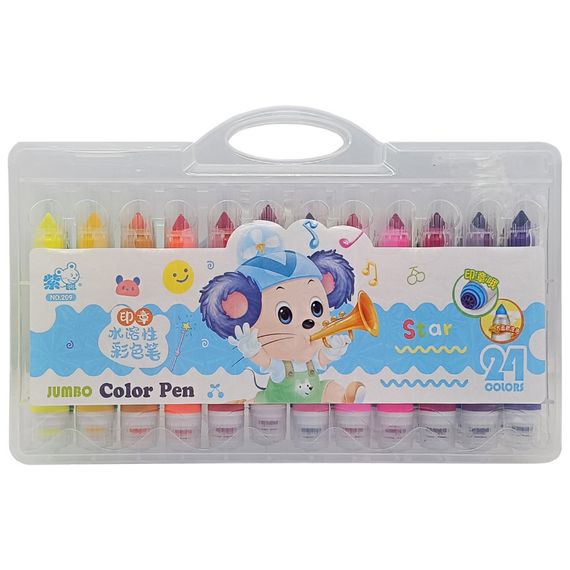 Дитячий набір фломастерів 209-24(Blue) зі штампиком 24 кольори