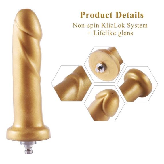 Золотий фалоімітатор Hismith 6.8″ Golden Silicone Dildo, система KlicLok | Зображення 1