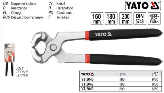 Клещи универсальные никелированные l=180 мм YATO Польща YT-2047