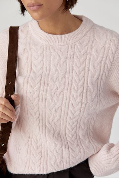 В'язаний светр у косички - пудра цвет, ONE SIZE (є розміри) | Зображення 3