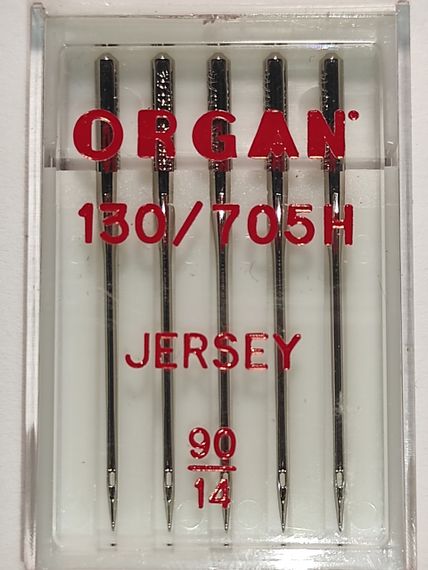 Голки швейні для вязаних та трикотажних тканин ORGAN Jersey №90 пластиковий бокс 5 штук для побутових швейних машин